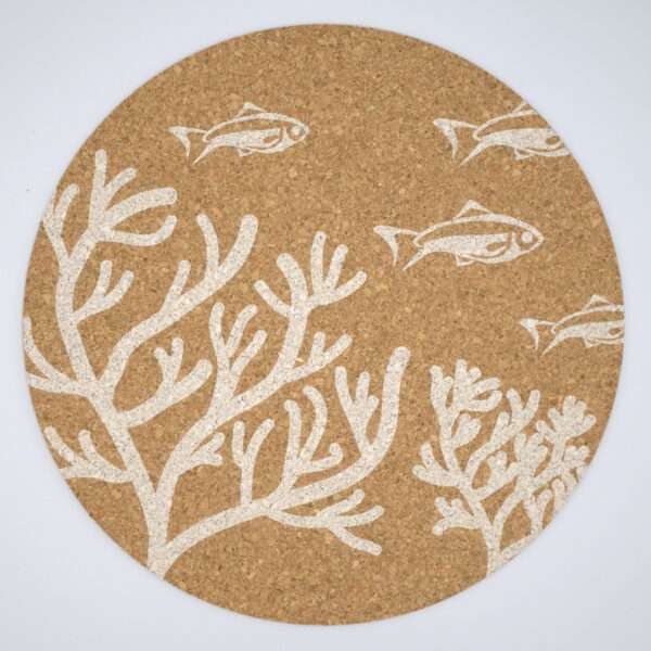 home by the sea design cork placemat with fish print from hem and tassel
