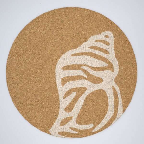 home by the sea design cork placemat with seashell print from hem and tassel