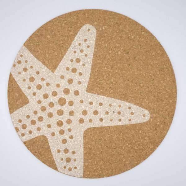 home by the sea design cork placemat with starfish print from hem and tassel