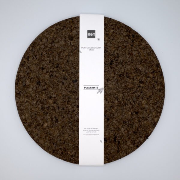 matt black design set of two cork placemats with bandroll from hem and tassel