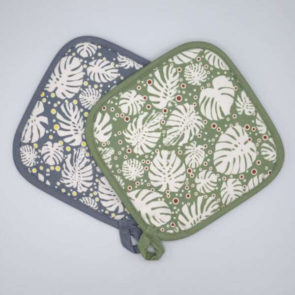 monster ah design pot holders fanned out. kitchen accessories from hem and tassel
