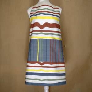 not straight design apron in bold-broad stripes on mannequin from hem and tassel