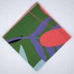 pollen up pink flower design dinner napkin in pink flat folded from hem and tassel