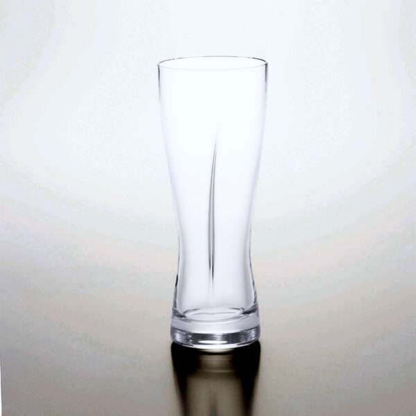 Ridged slash pilsner beer glass made in japan from hem and tassel, shown empty