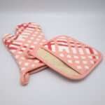 Jute impossible design mitt and pocketed hot pad in blush from hem and tassel