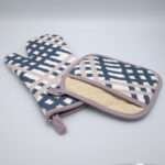 Jute impossible design mitt and pocketed hot pad in slate from hem and tassel