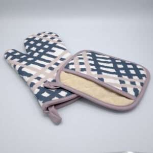 Jute impossible design mitt and pocketed hot pad in slate from hem and tassel