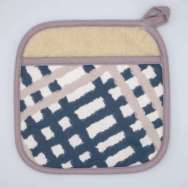 jute impossible design pocketed pot holder in slate from hem and tassel