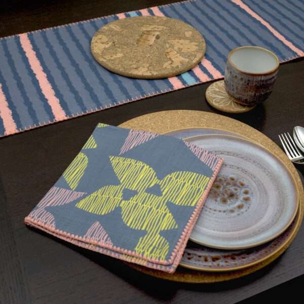 Table Runner of Slub-Cotton: Rough Stripes, Blue - Image 2