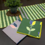 Lip TULIP design Dinner Napkins with melon rough stripes table runner LS from hem and tassel