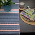 Rough stripes design table runner LS with celebration midnight dinner napkin from hem and tassel