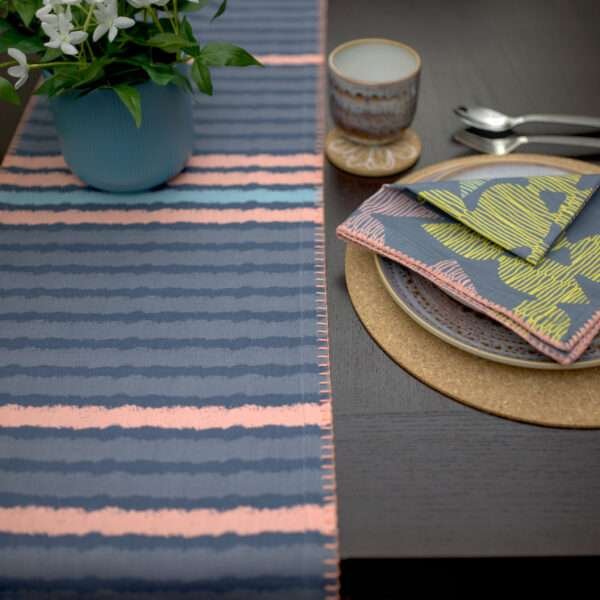 Rough stripes design table runner LS with celebration midnight dinner napkin from hem and tassel
