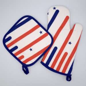 Independence theme Stars and stripes design mitt and hot pad from hem and tassel