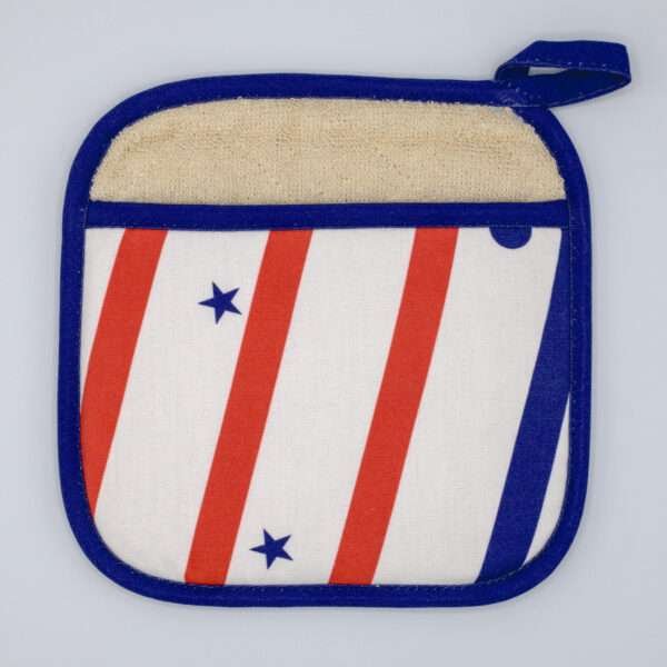 stars and stripes design pocketed pot holder from hem and tassel
