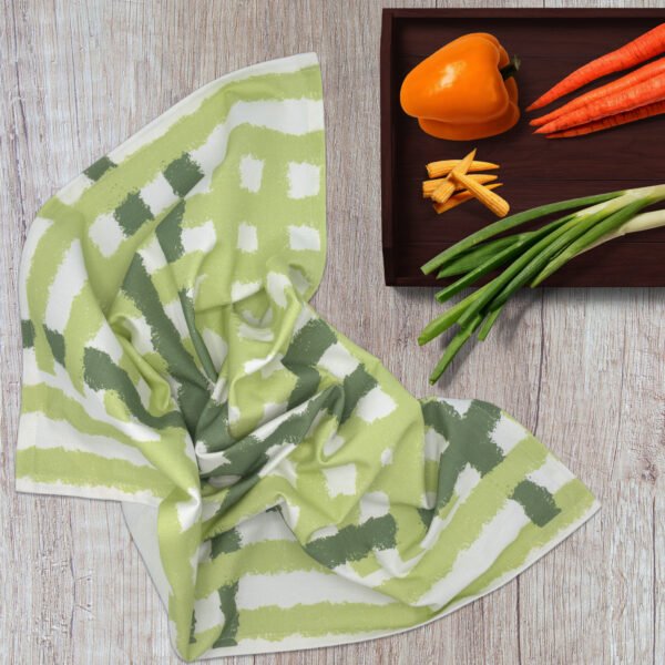 JUTE Impossible Towel MINT with veggies from hem and tassel