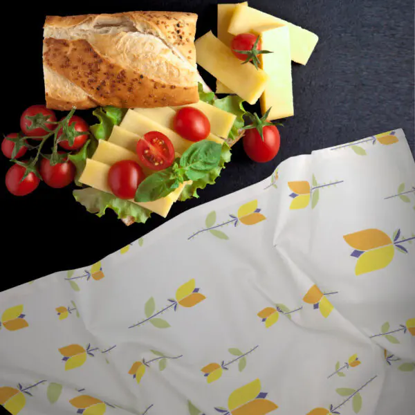 Lip TuLip tea towel with sub sandwich from hem and tassel