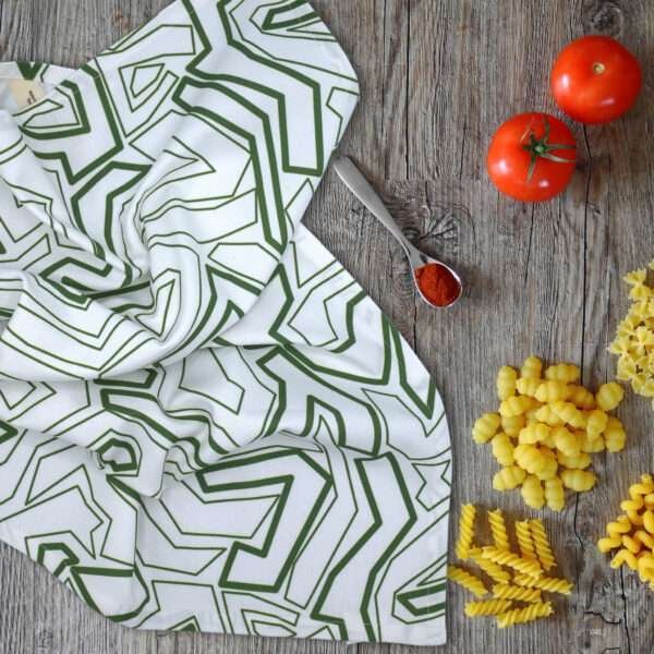Cotton Tea Towel: Squiggles in Green - Image 3