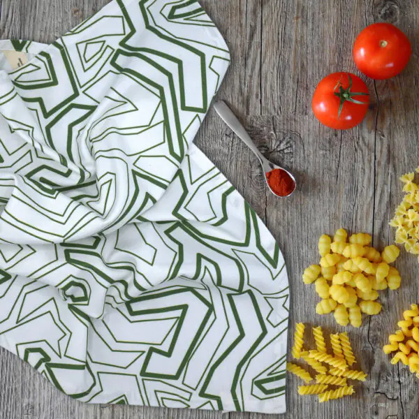 Cotton Tea Towel: Squiggles in Green - Image 3