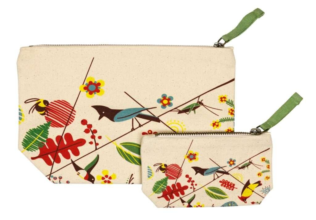 Down To Earth pouches in two sizes of birds design from Hem And Tassel