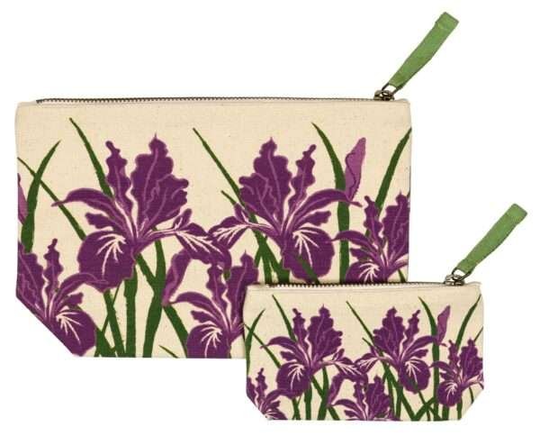 Down To Earth pouches in two sizes of iris design from Hem And Tassel
