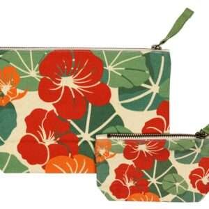 Down To Earth pouches in two sizes of nasturtium design from Hem And Tassel