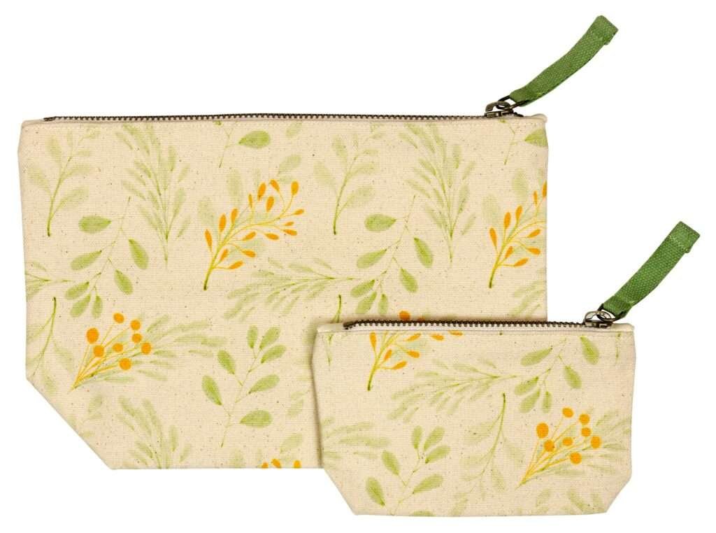 Down To Earth pouches in two sizes of watercolors design from Hem And Tassel