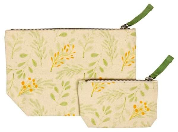 Down To Earth pouches in two sizes of watercolors design from Hem And Tassel