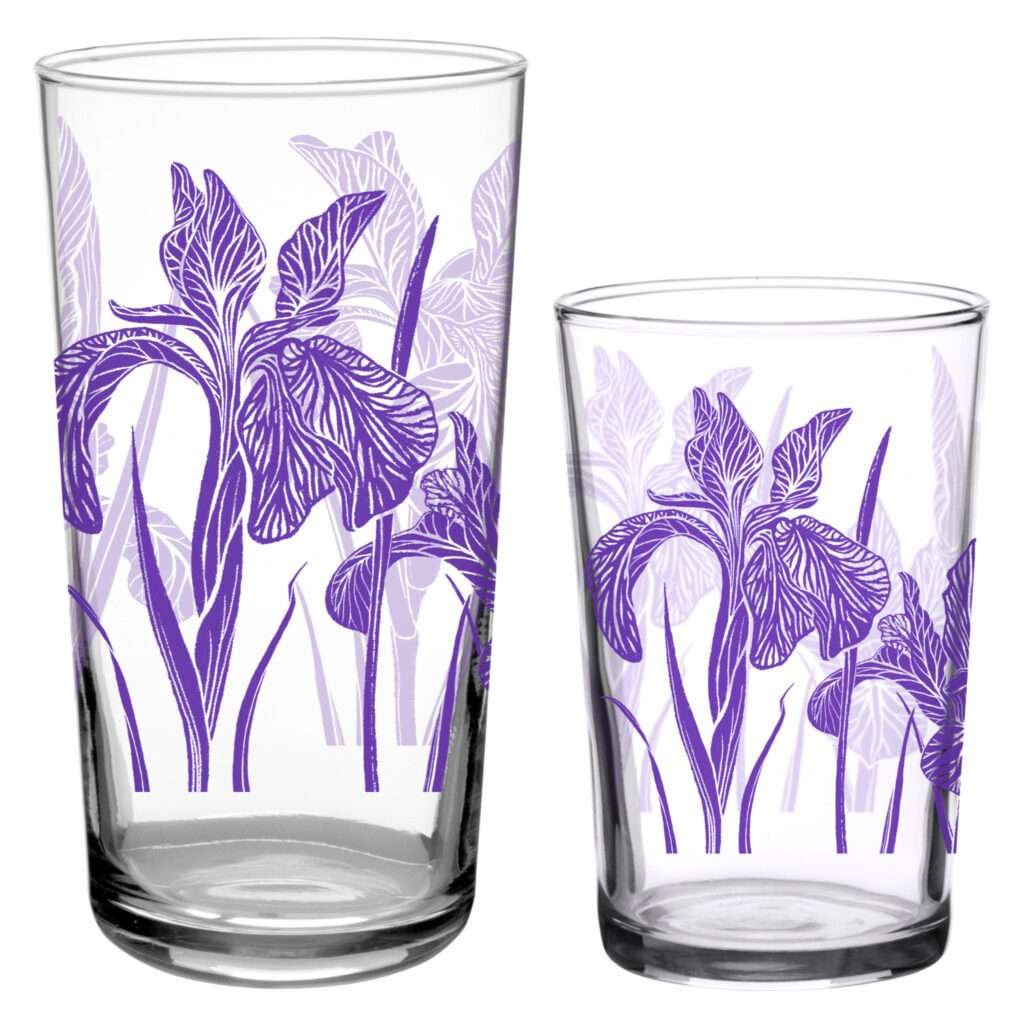 Iris glasses in 2 sizes beverage and vintage juice by dte from hem and tassel