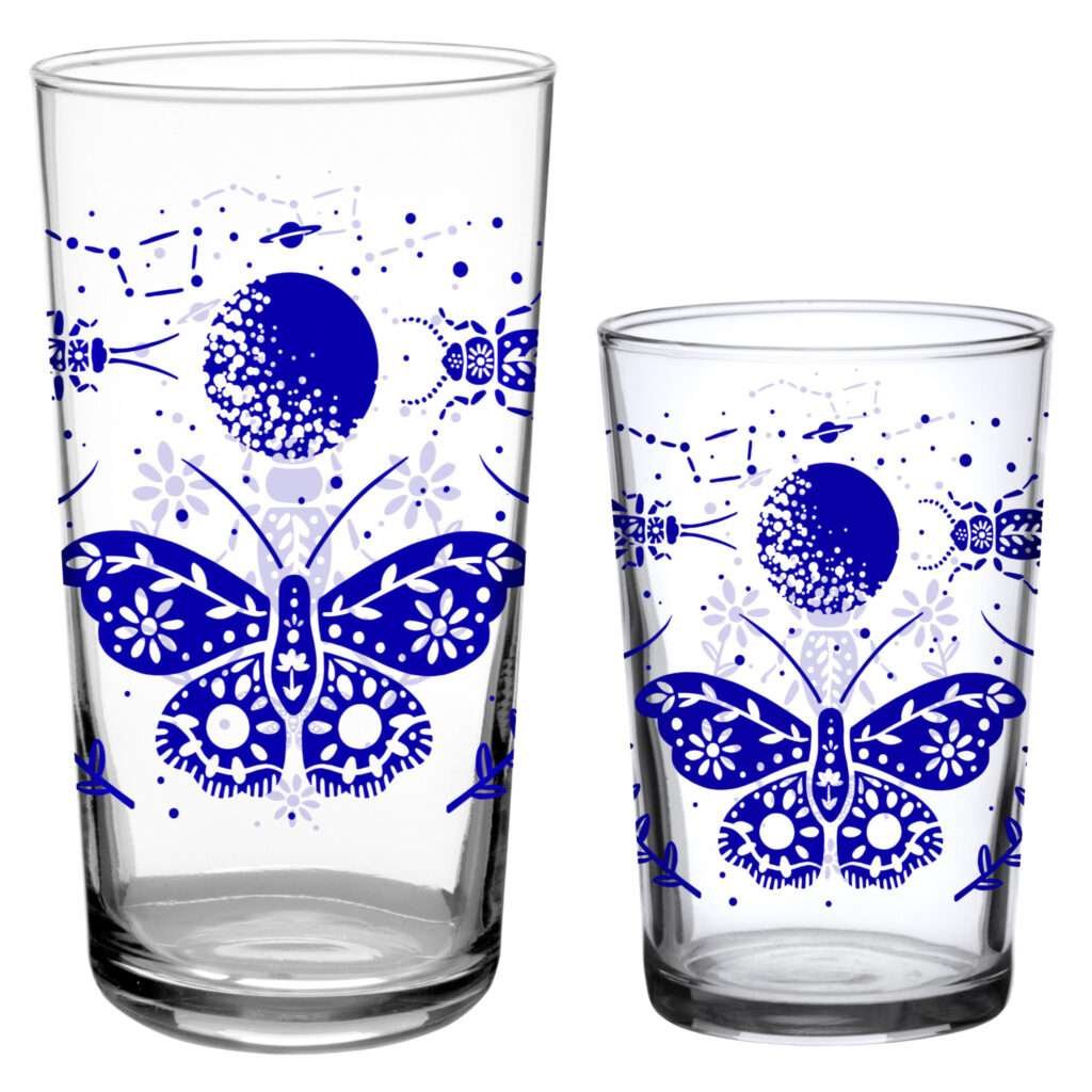 Moon moth glasses 2 sizes vintage juice andbeverage
