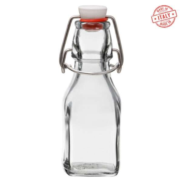 14733 125cc swing bottle of glass with clamp by dte from hem and tassel