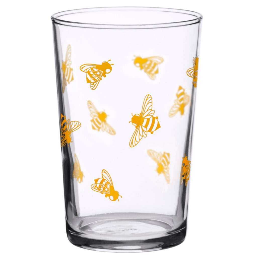 37927-A-7oz honey bees print vintage juice glass by dte from hem and tassel