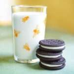 37927-C-7oz honey bee print vintage juice glass with milk and Oreos by dte from hem and tassel
