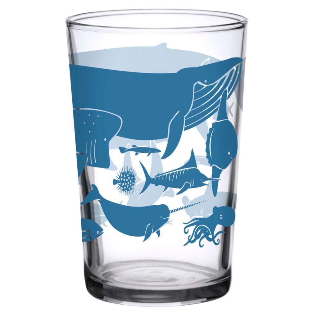 37931-A-7oz sea creatures print vintage juice glass by dte from hem and tassel