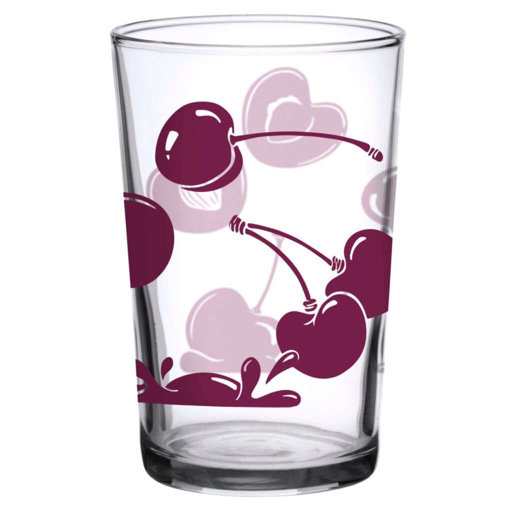37938-A-7oz falling cherry print vintage juice glass by dte from hem and tassel