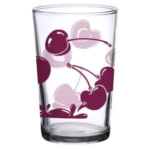 37938-A-7oz falling cherry print vintage juice glass by dte from hem and tassel