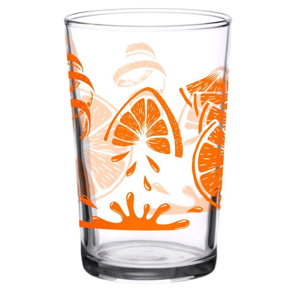37939-A-7oz falling orange print vintage juice glass by dte from hem and tassel