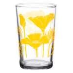 37945-A-7oz yellow poppy print vintage juice glass by dte from hem and tassel