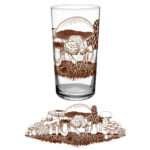 37950-Group-16 oz vintage beverage glass with mushroom hill design by dte from hem and tassel