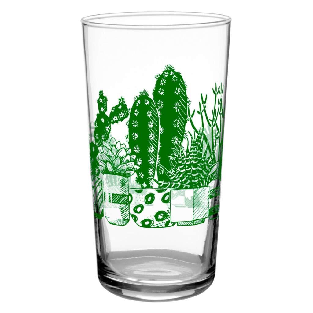 37952-A-Group-16 oz vintage beverage glass with desert succulents design by dte from hem and tassel