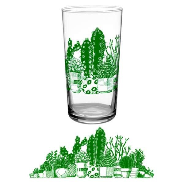 37952-Group-16 oz vintage beverage glass with desert succulent design by dte from hem and tassel
