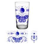 37958-16 oz vintage beverage glass with moon moth design by dte from hem and tassel