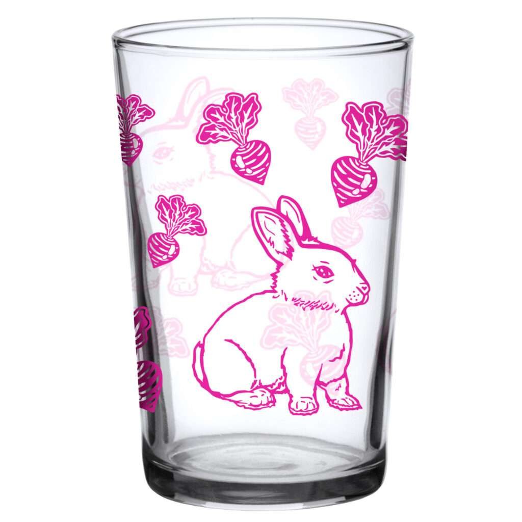Home 26 37981-A-7oz bunny print vintage juice glass by dte from hem and tassel