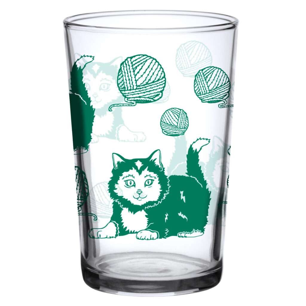 Home 29 37982-A-7oz kitty print vintage juice glass by dte from hem and tassel
