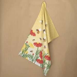 Bees and flowers design Hanging kitchen towel by DTE from Hem And Tassel