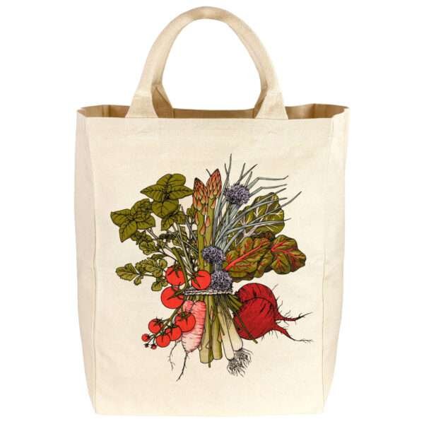 Canvas tote with veggie bouquet art print on both sides - 65926
