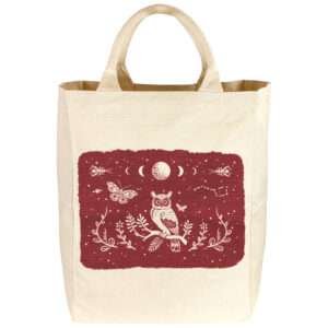 Celestial design canvas tote with owl side shown 65936-A