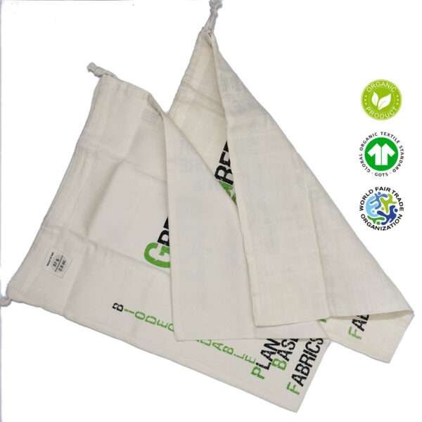 Large Green City Life produce bags pique and muslinfrom hem and tassel