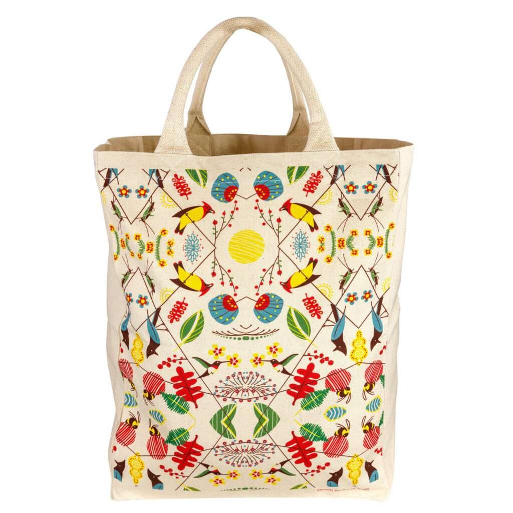 Large canvas tote with birds design by dte from hem and tassel