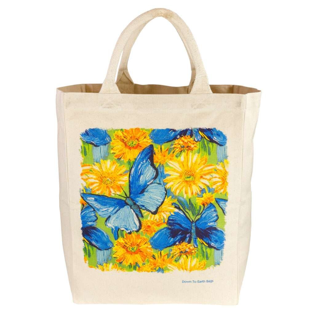 Large canvas tote with butterflies design by dte from hem and tassel