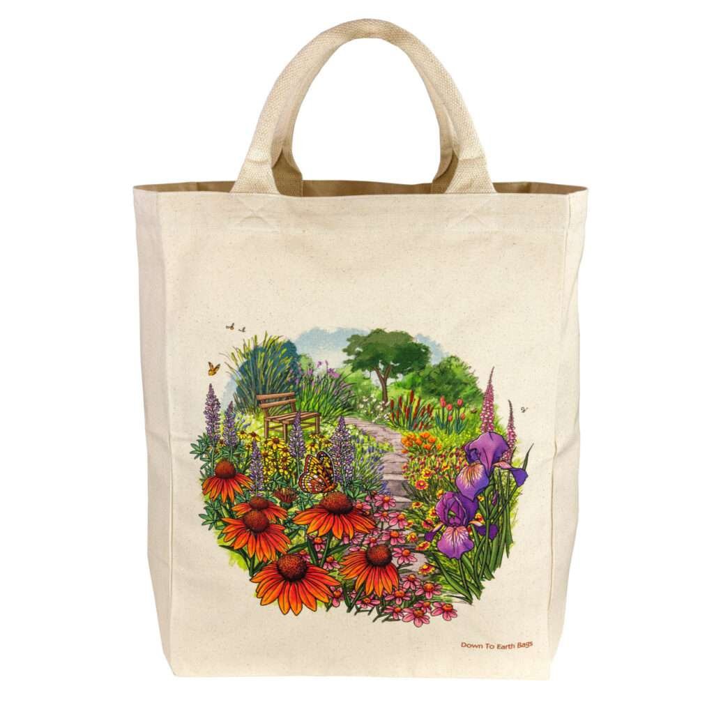 Large canvas tote with flower garden design by dte from hem and tassel